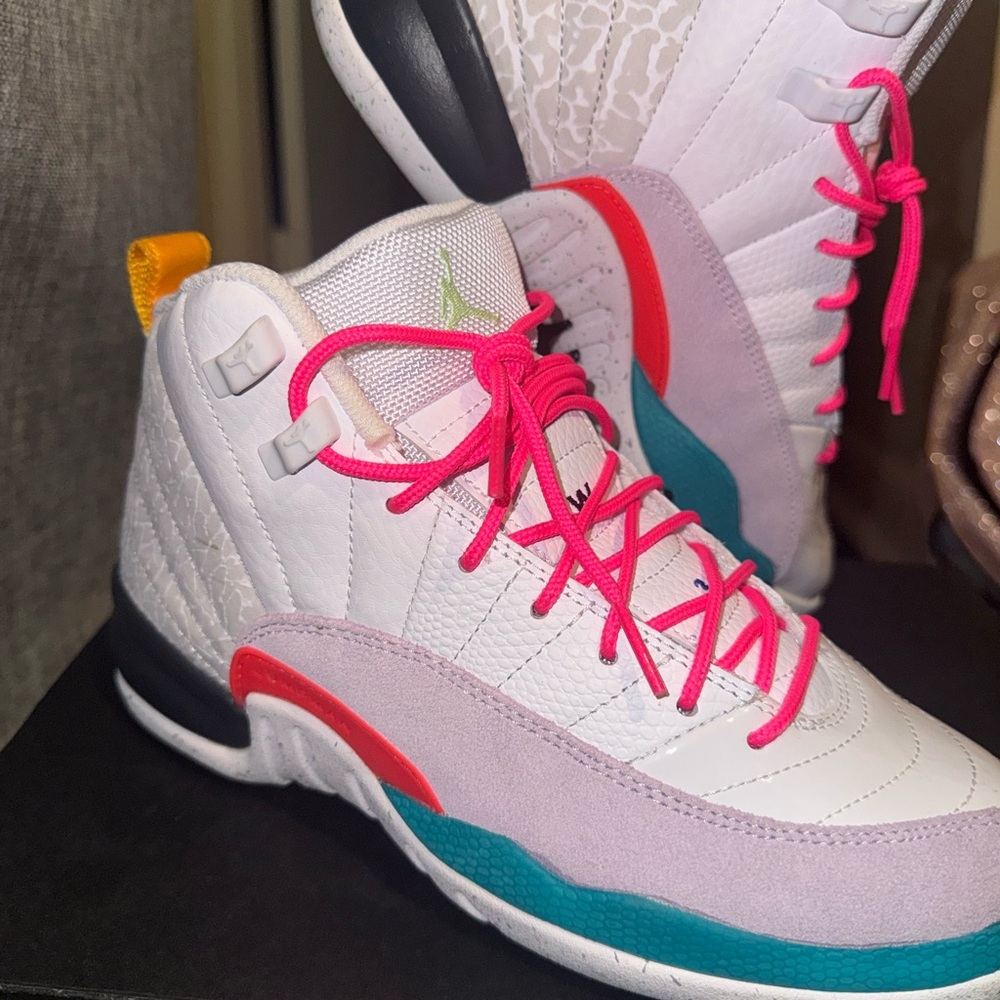 Jordan Retro Sneakers with Pink and Teal Accents